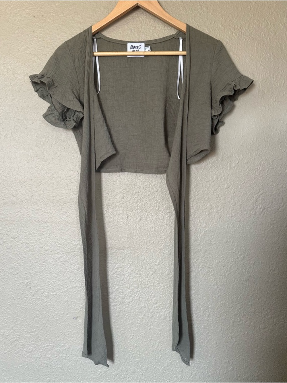 Princess Polly Olive Green Cropped Tie-Front Top